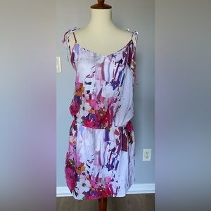 Joanne Beck Luna Floral Silky Mini Dress Tie Straps Womens Size Large NEW